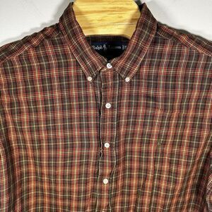 Ralph Lauren Shirt Men's Size XXL‎ Classic Fit Brown/Tan/Red Plaid Button Down